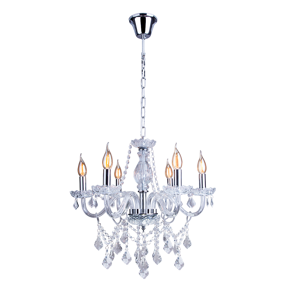 Lustre Pendente Candelabro France Nice 6 lâmpadas E14 Bivolt Transparente