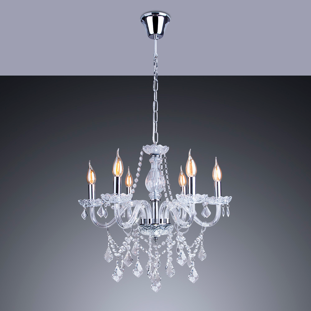 Lustre Pendente Candelabro France Nice 6 lâmpadas E14 Bivolt Transparente - 2