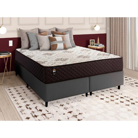 Conjunto Cama Box Queen c/ Molas Ensacadas Allura Cinza 158x198x58