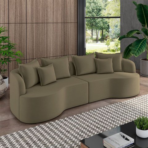 Sofá Living Decorativo Salinas 4 ou Mais Lugares com Almofadas 290cm Modulado Veludo Castor G33- Gra