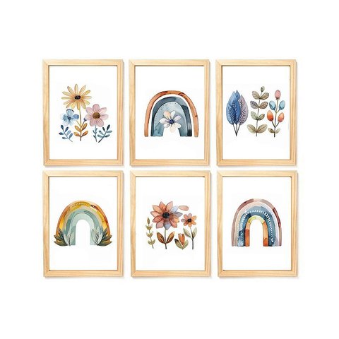 Kit Quadro Arco Iris Flores Decorativo Quarto Criança Enxoval Bebê Menina