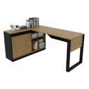 Ver imagem 4 de Mesa em L com Nicho Armário e Porta Correr ME4201 118cm Amêndoa e Preto Marrom