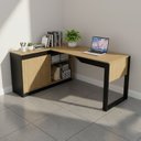 Ver imagem 1 de Mesa em L com Nicho Armário e Porta Correr ME4201 118cm Amêndoa e Preto Marrom