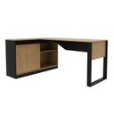 Ver imagem 2 de Mesa em L com Nicho Armário e Porta Correr ME4201 118cm Amêndoa e Preto Marrom