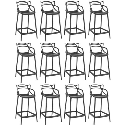 Kit 12 Banquetas Média Allegra 66cm Design Cozinha/bancada - Preto