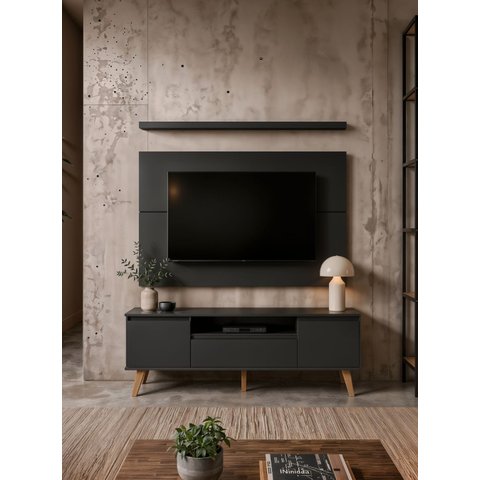 Rack para TV com Painel e Prateleira 150cm MDF Dallas On Móveis:Grafite BP