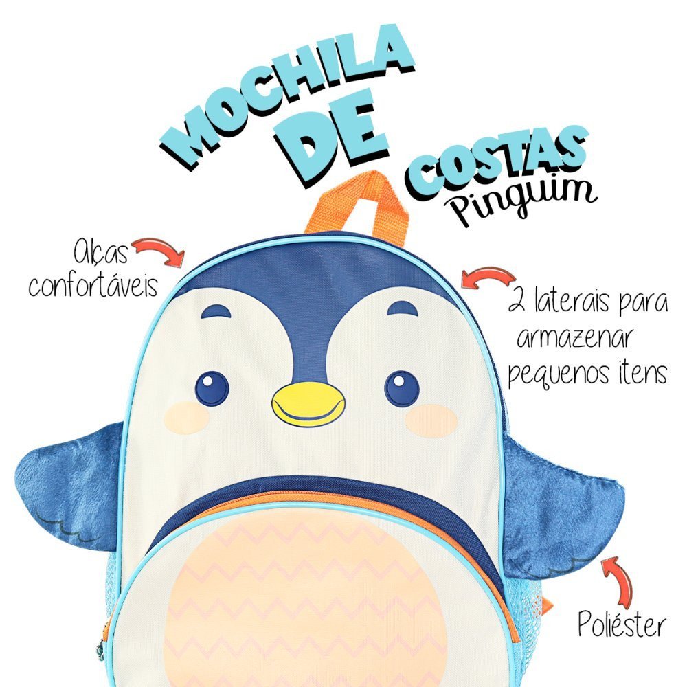 Mochila de Costas C/ Bolso Alças Escolar Pinguim 16l - 8