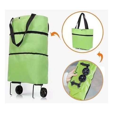 Carrinho Compras Dobrável Sacola Rodinha Multiuso - Verde