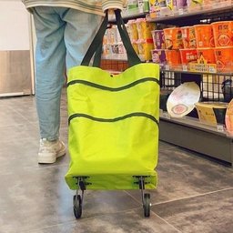Carrinho Compras Dobrável Sacola Rodinha Multiuso - Verde - 3
