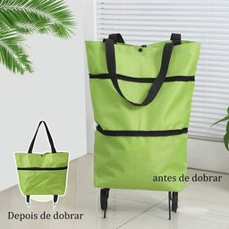 Carrinho Compras Dobrável Sacola Rodinha Multiuso - Verde - 2