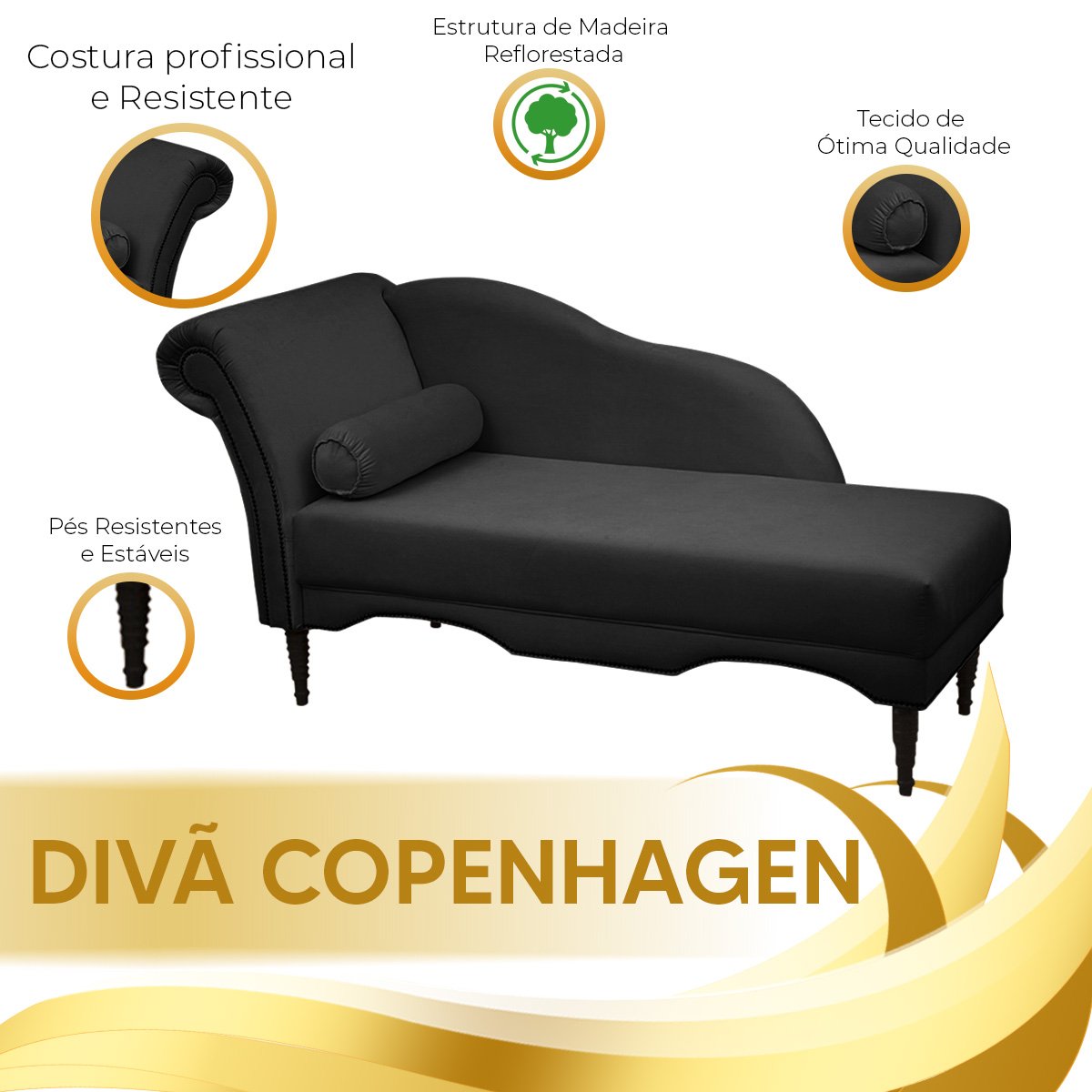 Divã Chaise Copenhagen Veludo 1,60cm Speciale Home - 4