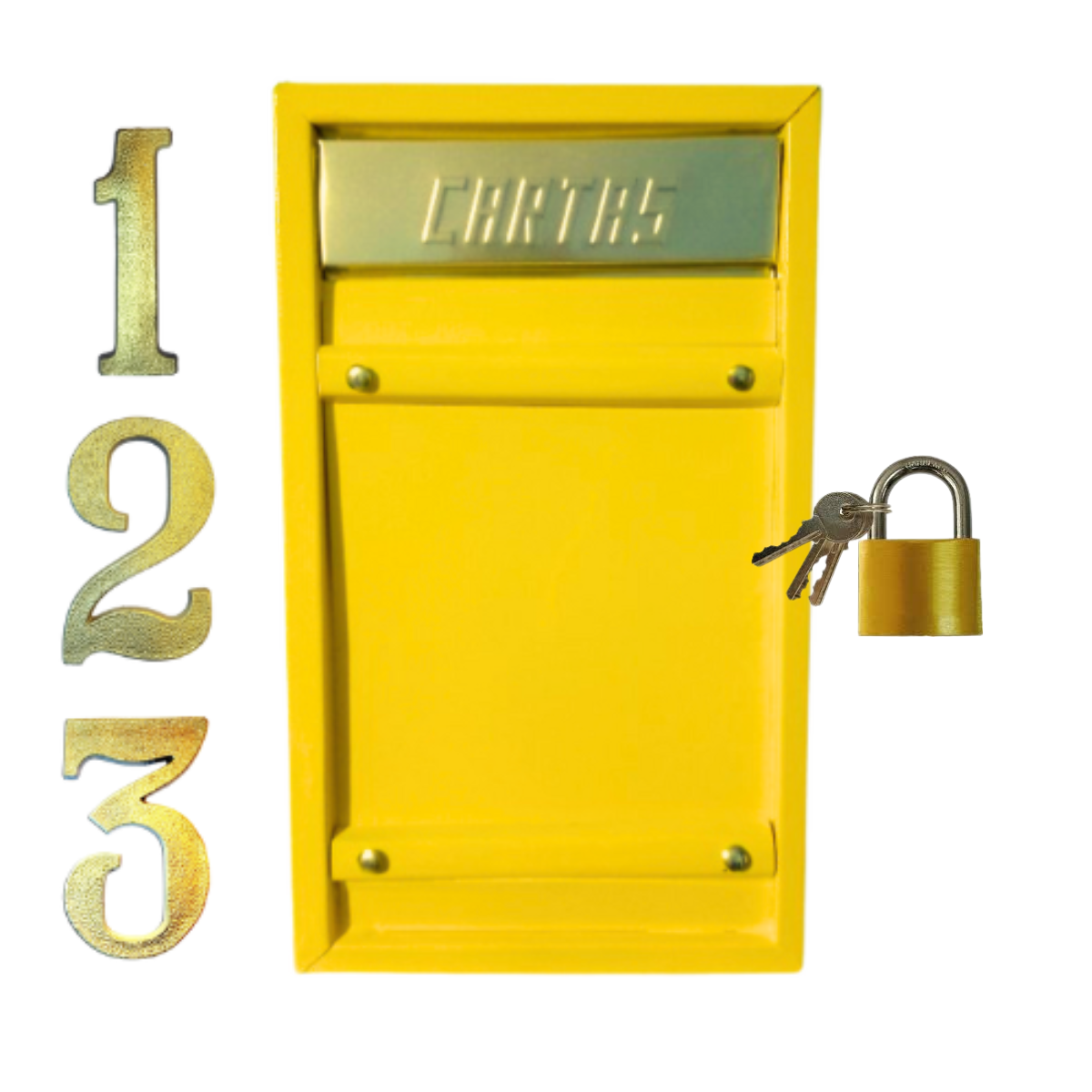 Caixa Correio Carta Jornal Grade/embutir Amarela + 3 Número C/cadeado - 1
