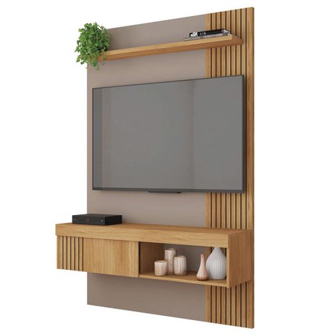 Painel Selina Ripado para Tv até 45 com Porta de Correr e Prateleira Mdp Buriti/fendi G11 - Gran Bel