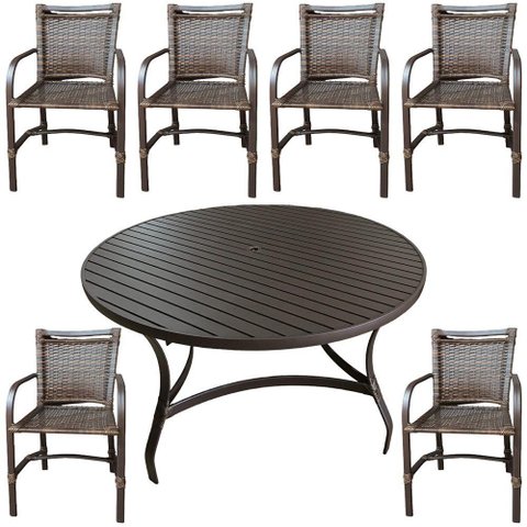Conjunto Mesa Redonda 1,40cm com 6 Cadeiras Betta em Alumínio Área Externa Marrom