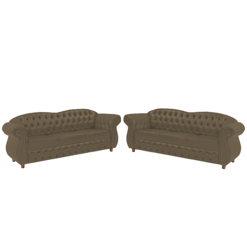 Dois Sofás Chesterfield Merlo 3 lugares 2M - Veludo Bege / Decoração, recepção, Barbearia,