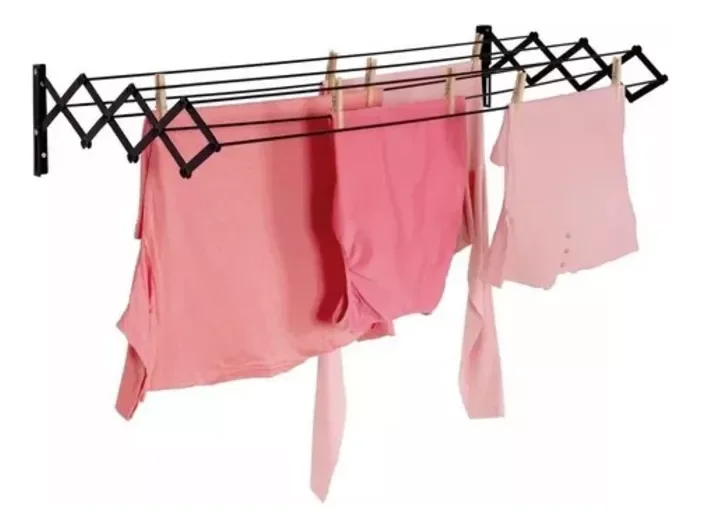 Varal Sanfonado de Parede Retrátil 1 Metro em Aço - Mor Cor Preto - 2