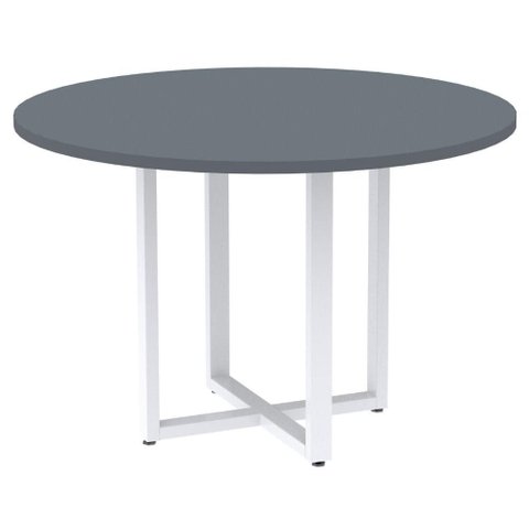 Mesa de Reunião Redonda P25 Pandin 110 Cm (largura) Tampo Mdp Grafito Pé Aço Tubular Branco