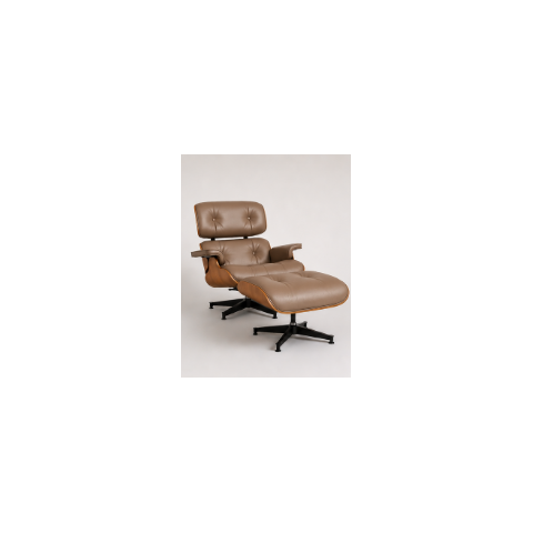 Poltrona Charles Eames com Puff - Freijó em Couro Cappuccino