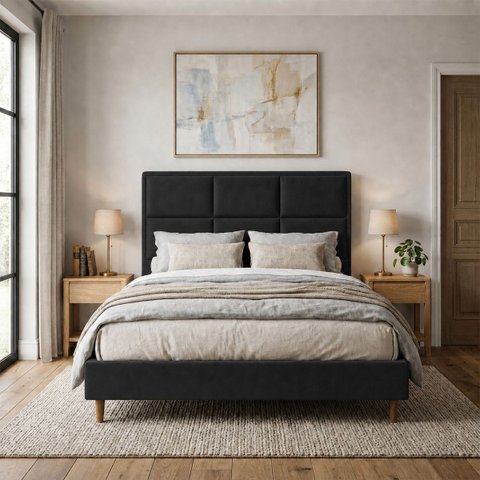Cabeceira para Cama Casal Estofada 1,38 ,Mts Alice Vilajo: Suede Preto