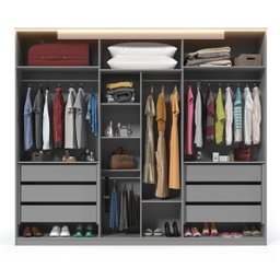 Guarda-Roupa com Espelho e LED 6 Portas Inovação Cinza com Ripado Off White - Gelius Móveis - 6