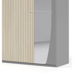 Guarda-Roupa com Espelho e LED 6 Portas Inovação Cinza com Ripado Off White - Gelius Móveis - 5