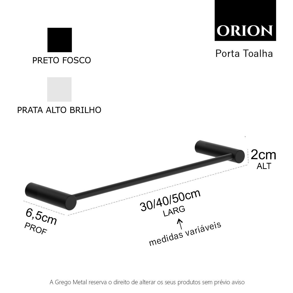 Porta Toalha de Banho Toalheiro 50cm Suporte Redondo Barra Grego Metal Preto Fosco Orion - 4