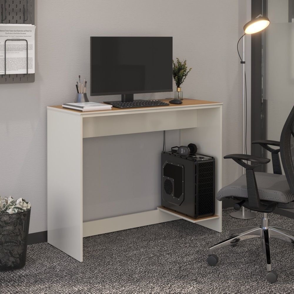 Escrivaninha Livia Office com Passa Fios e Tampo Mdf 91cm:off/cedro ...