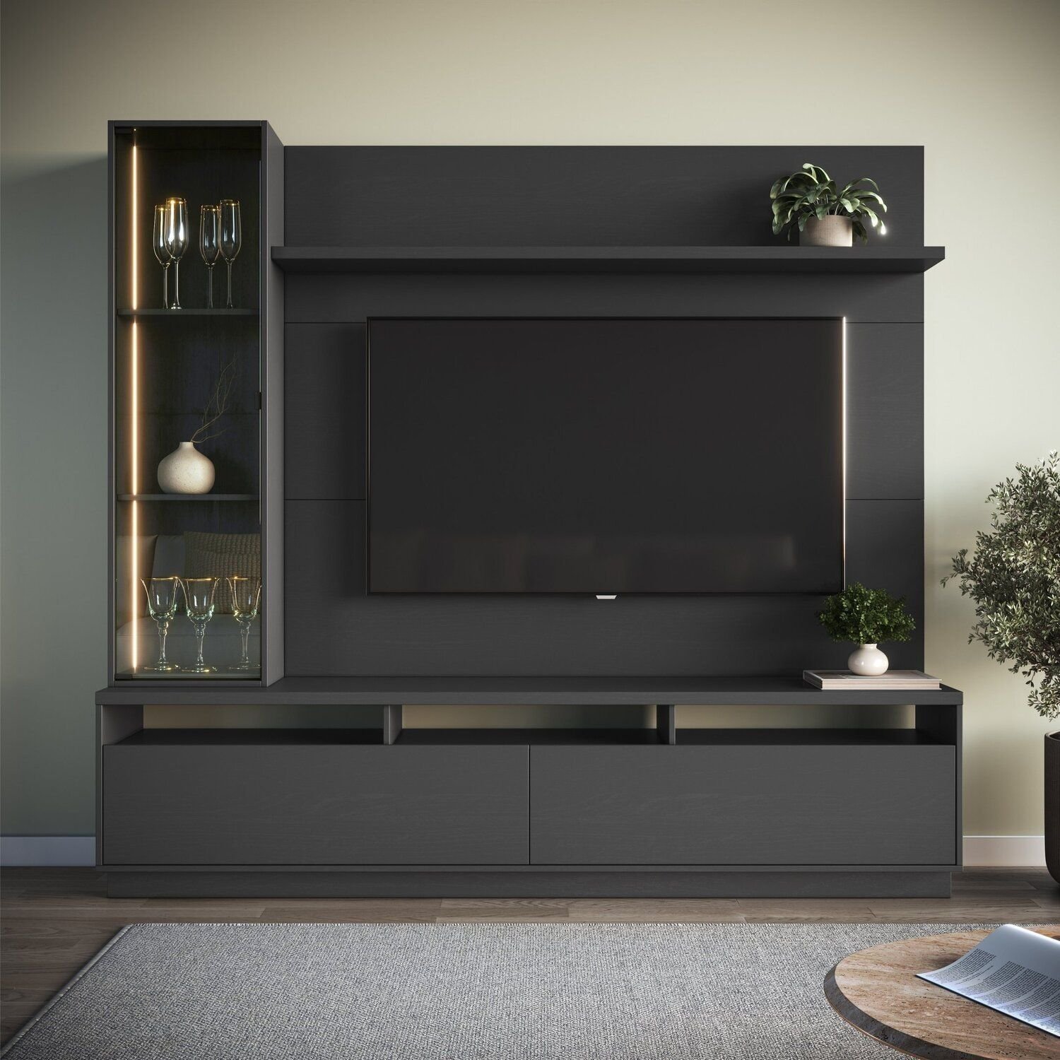 Estante Home para Tv 65 Polegadas 183cmx200cm com Led 3200 Cristaleira ...