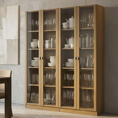 Kit 2 Cristaleiras Multiuso com 4 Portas de Vidro e 8 Prateleiras