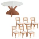 Ver imagem 1 de Mesa de Jantar 1,35m Tampo de Vidro C/ 6 Cadeiras 100% Mdf Cor:off White com Freijó e Bege Rústico