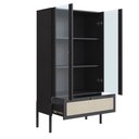 Ver imagem 2 de  cristaleira 2 Portas Vidro 1 Gaveta 83cm Palhinha Pé Madeira Oslo Artesano | Nero - Artesano Home