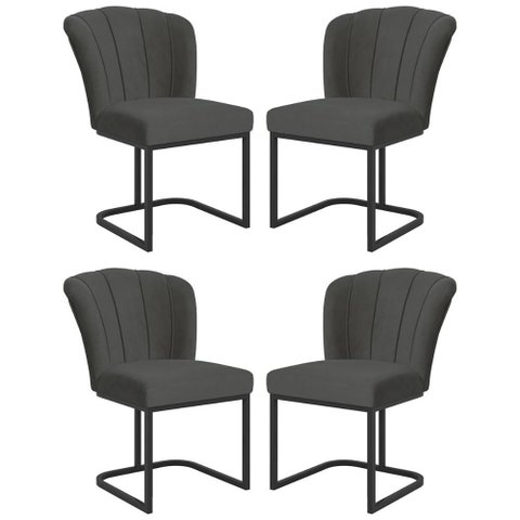 Kit 4 Cadeira Poltrona Flor Pés Metal Preto Mesa Jantar Cozinha Cor:cinza