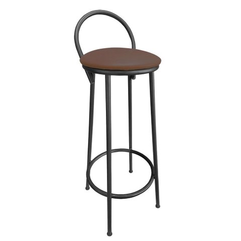 Banqueta Alta de Metal Altura 75cm Modelo Drink Estofada Marrom