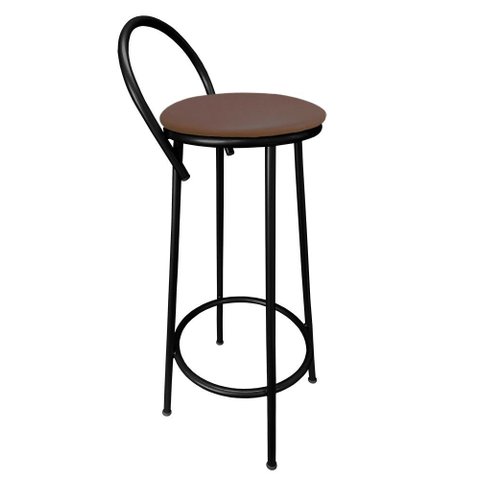 Banqueta Alta 75cm Drink Estofada de Metal Banco Alto:marrom