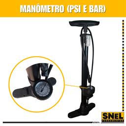Bomba de Ar Manual para Encher Pneus com Manômetro 2 Bicos Carro Moto Bóias Bike Preto Snel Home - 8