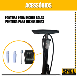 Bomba de Ar Manual para Encher Pneus com Manômetro 2 Bicos Carro Moto Bóias Bike Preto Snel Home - 5