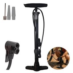 Bomba de Ar Manual para Encher Pneus com Manômetro 2 Bicos Carro Moto Bóias Bike Preto Snel Home - 2