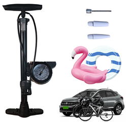 Bomba de Ar Manual para Encher Pneus com Manômetro 2 Bicos Carro Moto Bóias Bike Preto Snel Home - 3