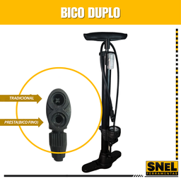 Bomba de Ar Manual para Encher Pneus com Manômetro 2 Bicos Carro Moto Bóias Bike Preto Snel Home - 7