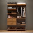Ver imagem 1 de Closet Marselha 100% Mdf 2 Gavetas 8 Prateleiras Freijó/preto - Panorama Móveis