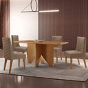 Ver imagem 1 de Mesa Evora 120 Mdf Canto Copo e com 4 Cadeiras Safira Veludo Capuccino-naturalle-naturalle