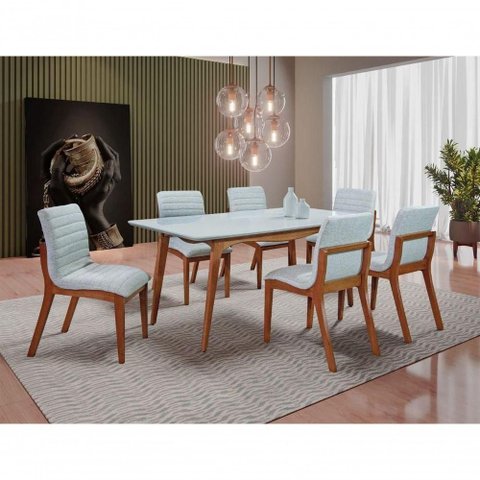Sala de Jantar Completa com 6 Cadeiras Madeira Maciça 1,80x0,90 Metros - Petra - Art Salas