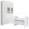 Berço Americano New Nanda e Guarda Roupa Infantil Ariel 3 Portas Branco Brilho – Carolina - 1