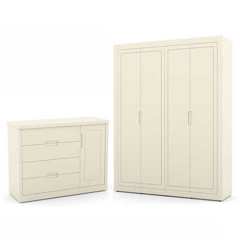 Jogo de Quarto Infantil com Guarda Roupa 4 Portas e Cômoda Tutto New Off White - Matic Móveis