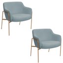 Ver imagem 1 de Kit 02 Poltronas Decorativas Jade Base Aço Ouro Fosco Bouclé Azul Claro - Nexta Casa