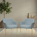 Ver imagem 2 de Kit 02 Poltronas Decorativas Jade Base Aço Ouro Fosco Bouclé Azul Claro - Nexta Casa