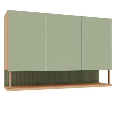 Armário Aéreo para Cozinha 100% MDF 3 Portas Nicho Lótus Carvalho/Verde