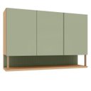Ver imagem 1 de Armário Aéreo para Cozinha 100% MDF 3 Portas Nicho Lótus Carvalho/Verde