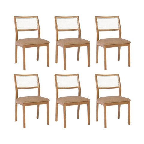 Kit 6 Cadeiras para Sala de Jantar Estofadas Bella Marrom/Madeira/Kaki