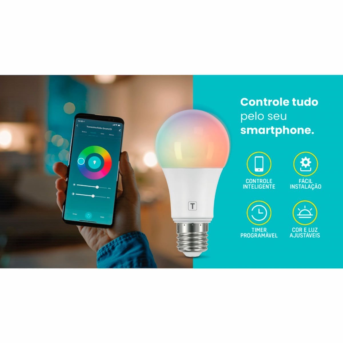 Lâmpada de LED Smart Tramontina Base E27 10 W Bivolt com 16 Milhões de Cores RGBW Wi-Fi + Bluetooth - 5